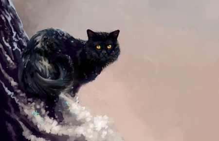 Cat - pisica, pictura, black, cat, painting, art