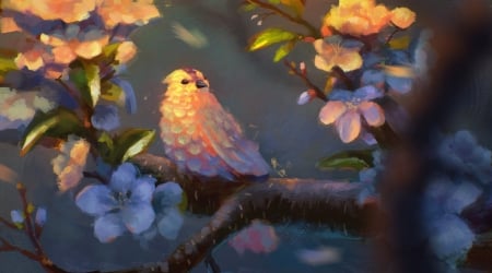 Cute Bird - animal, bird, branch, art