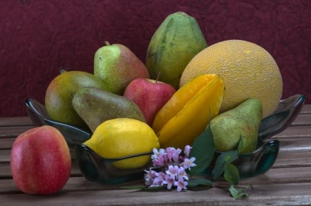 FRUIT - flowers, bowl, colors, fruit