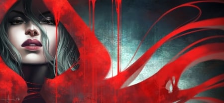 Red Riding Hood - kelogsloops, fantasy, woman, red riding hood, girl, face, art, luminos