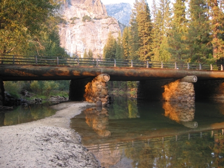 Autumn Bridge - river, trees, colors, forest, mountains