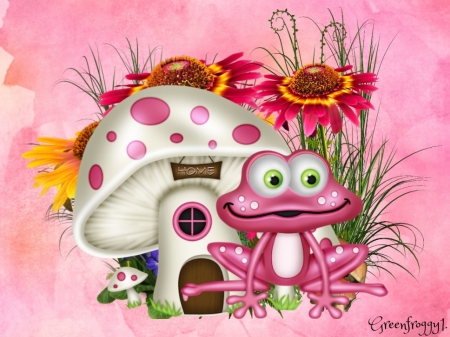 PINK FROG IN GARDEN - GARDEN, IMAGE, PINK, FROG