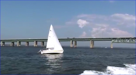 small sailboat - nature, water, sailboat, bay, usa, bridge, boat