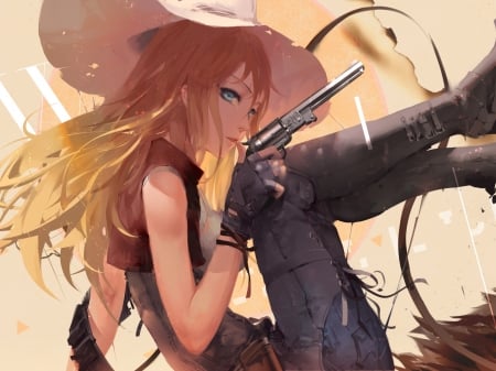 Cowgirl - cowgirl, hat, jn3, anime, gun, girl, manga