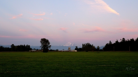 Pacific Northwest Farm Country - farm, sky, photography, sunset, cascade mountains, pacific northwest, washington, whatcom, mount baker, twilight