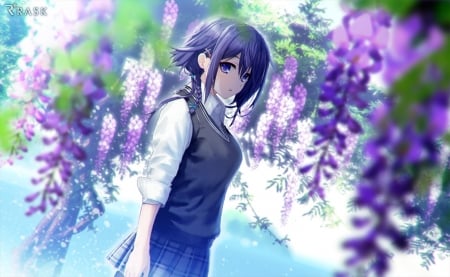 Meadow - nice, beauty, girl, female, anime girl, lovely, kawaii, pretty, petals, beautiful, anime, sweet, cute, flower