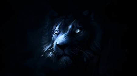 Lion - black, fantasy, blue, lion, art, luminos