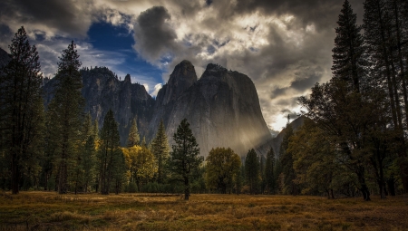 Yosemite Morning - sky, california, trees, national park, clouds, sunrays