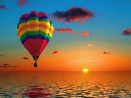 Afloat in the sunset - clouds, sunset, balloon, sky