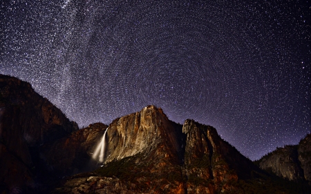 Yosemite Night - california, national park, landscape, waterfall, stars