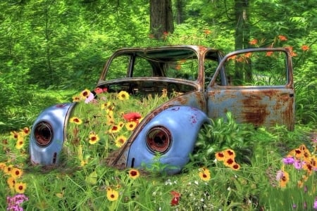 German Flowers Pot - quintessential, attractions in dreams, old car, photography, cars, summer, nature, love four seasons, flowers, garden