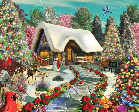 Christmas Home - christmas, trees, home, animals