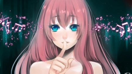 Hush - Anime girl, Silence, Green eyes, Pink hair, Hush