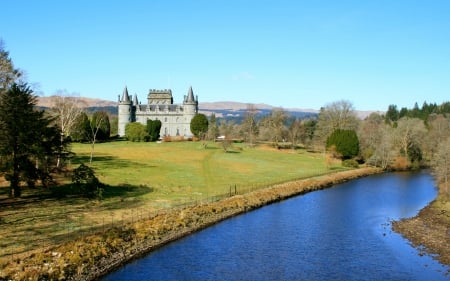 Inveraray Castle, Scotland - medieval, scotland, castle, river