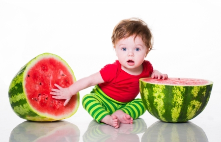 Watermelon little boy - summer, red, child, funny, copil, watermelon, cute, vara, boy, green