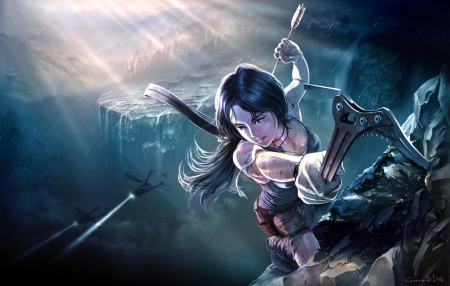 Lara Croft - game, tomb rider, blue, girl, fantasy, white, aalge, lara croft, art, luminos