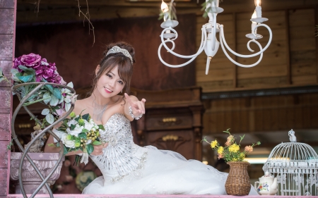 Bride - white, woman, girl, asian, model, flower, dress