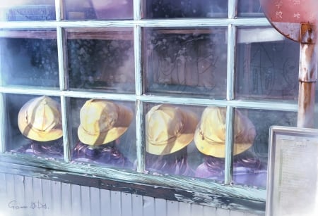 School girls - window, anime, aalge, girl, manga, school, hat, realistic, luminos