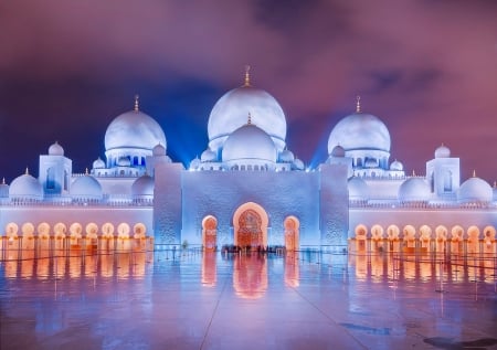 Abu-Dhabi - islam, abu-dhabi, building, blue, orange, peisaj