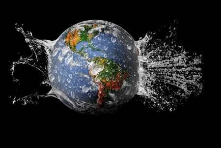 Earth splash - funny, water, black, splash, planet, earth, blue