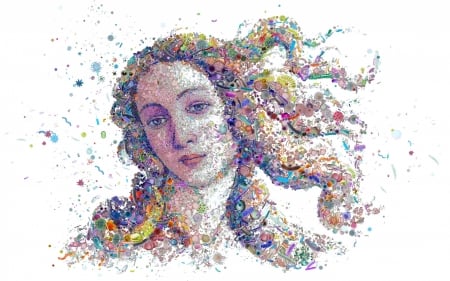 Venus - abstract, birth of venus, girl, botticelli, colorful, white, goddess, woman, virus, face, texture, art