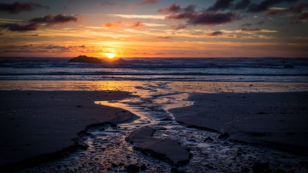 Sunset at Hug Point - cool, fun, beach, sunset, ocean, nature