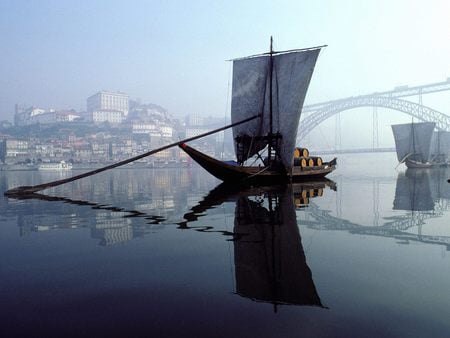 Duoro River, Portugal - portugal, river, bridge, boat, hazy