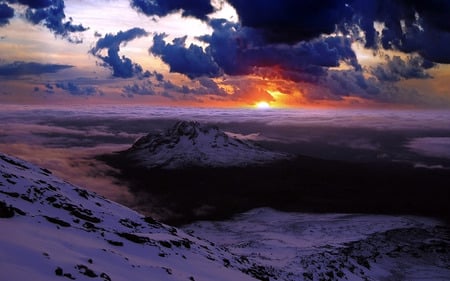 Winter Sunset - landscape, winter, sunset, mountains