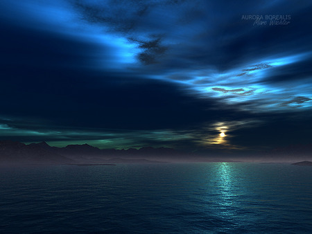 Aurora borealis - sky, ocean, colour, blue