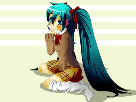 Miku in school uniform - hatsune miku, kawaii, twintails, vocaloid, anime, song