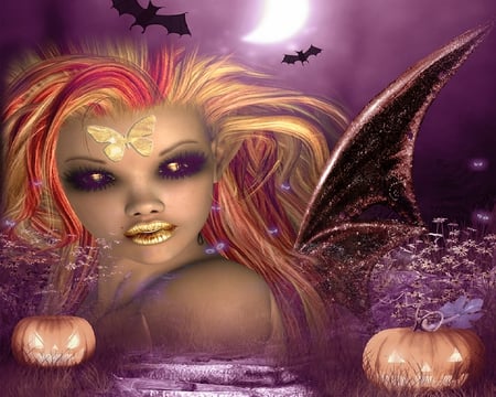 A Dark Pumpkin Faery - faery, dark, pumpkin