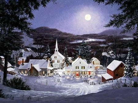 a snowy christmas night - christmas, night, snowy