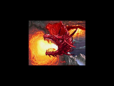 Red Dragon  - dragon, fire, red, flames, framed