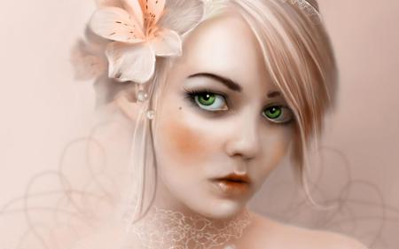 Beautiful Green Eyes - woman, green eyes, pretty, beautiful, flowers