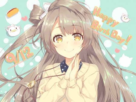 14 - long hair, happy, birthday, anime, anime girl, girl