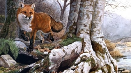 Fox - painting, foxes, art, animals