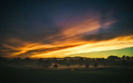 Afterglow - glow, sunset, nature, fields