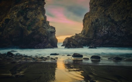 Gate - nature, ocean, gate, rocks