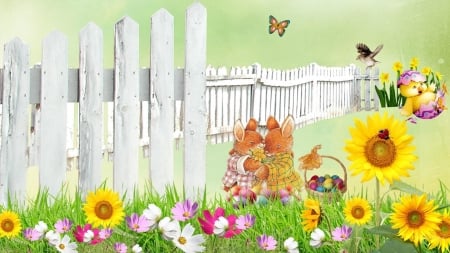 Spring scenery - butterfly, spring, flower, fence