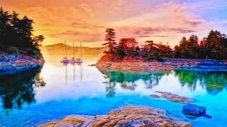 Amazing lake - lake, orange, nature, blue