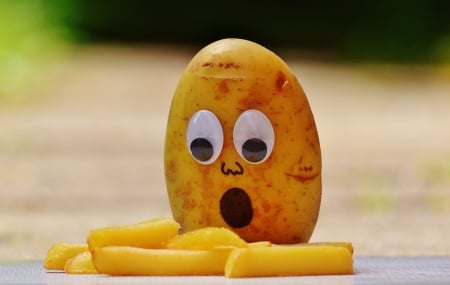 Oh, no! - scard, yellow, eyes, funny, food, french potatoes