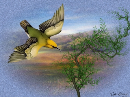 BIRD ON THE WING - creation, tree, abstract, bird