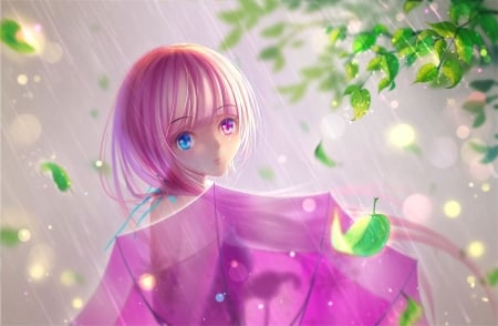 Girl - tam1205, bokeh, leaf, anime, girl, manga, green