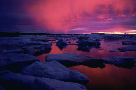 Hudson Bay Sunset, Canada - sky, clouds, ice, sea, colors