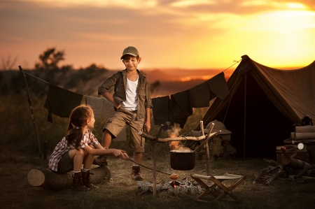 Fire camp - summer, camp, vacation, girl, children, copil, boy, fire, vara