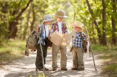 The map - hat, map, vacation, children, forest, copil, boy, green, trip