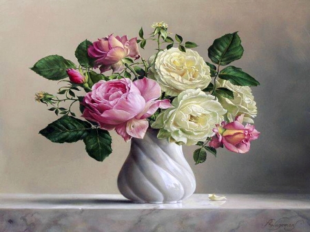 Peonies - peonies, flowers, arrangement, vase