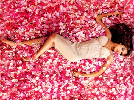 Jessica Alba - Jessica Alba, woman, dress, girl, rose, petals, pink, actress