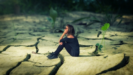 Macro contemplation - woman, john wilhelm, girl, macro contemplation, green, fantasy, creative