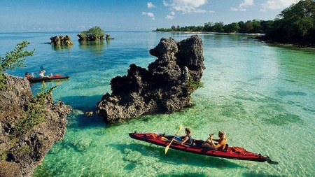 Zarzibar Island - island, Rock, water, boat